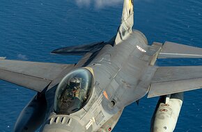 Portuguese Air Force F-16 flies over Greece during a training sortie