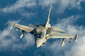 Hellenic Republic Air Force F-16 flies over Greece during a training sortie