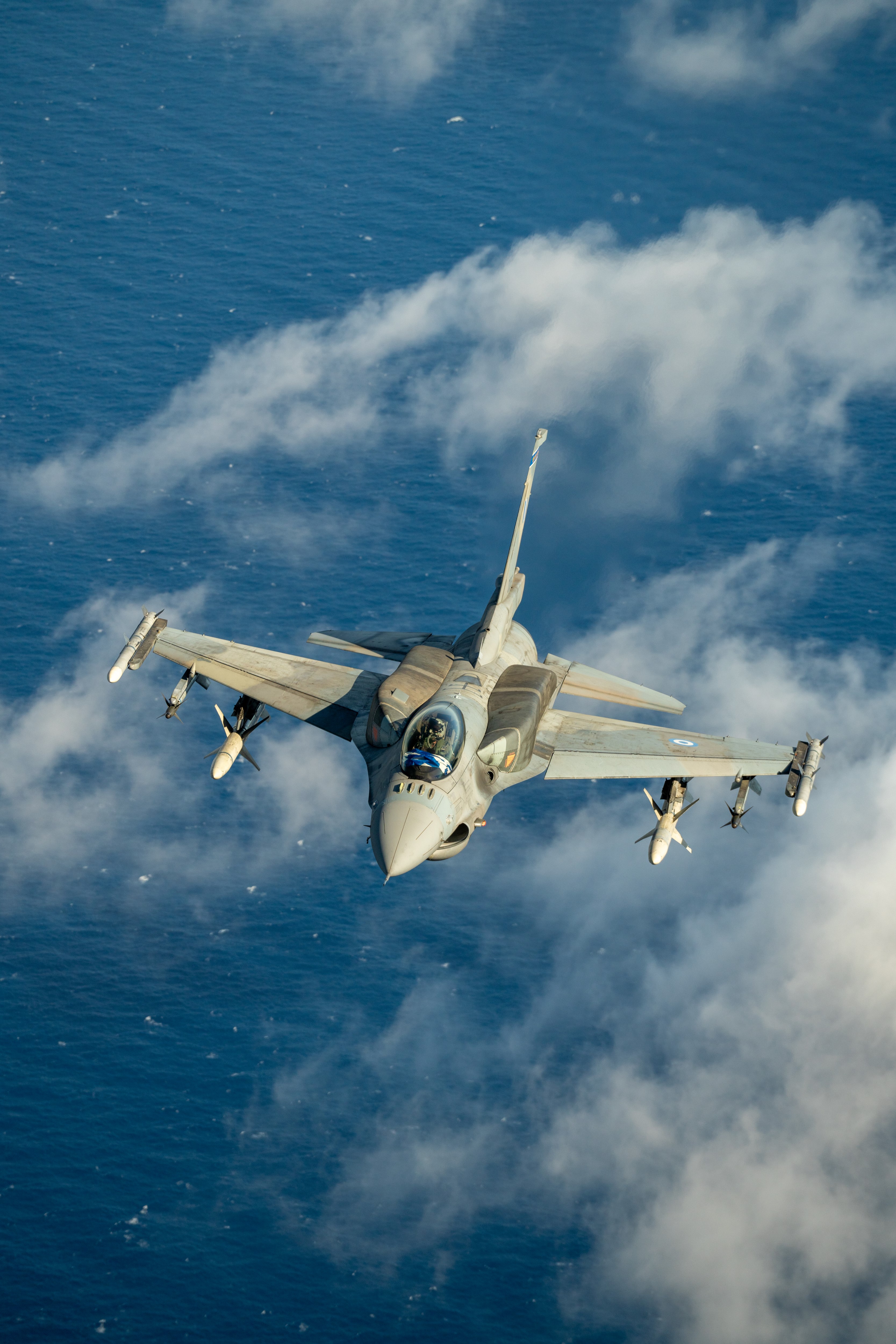 Hellenic Republic Air Force F-16 flies over Greece during a training sortie