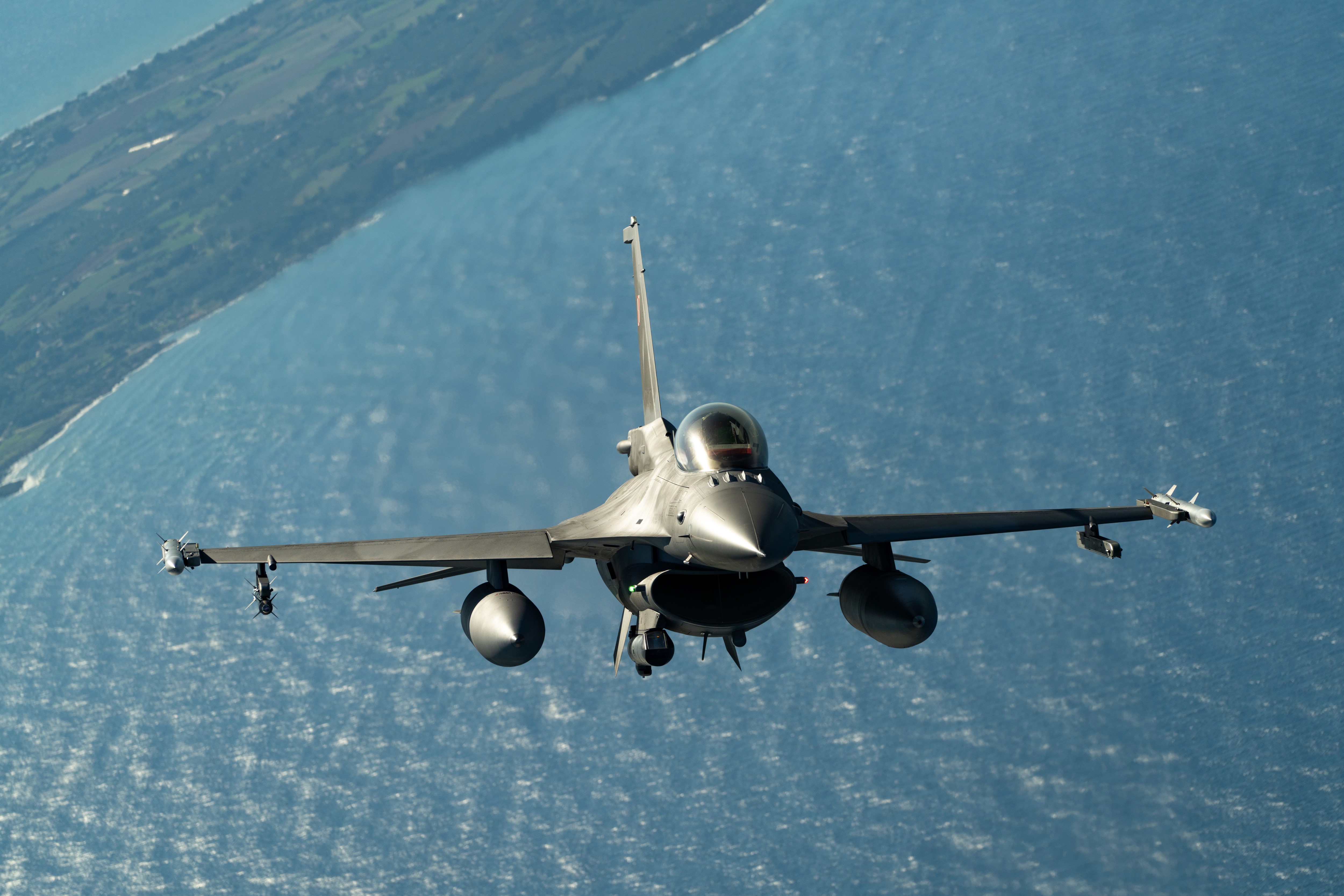 Polish Air Force F-16 flies over Greece during a training sortie