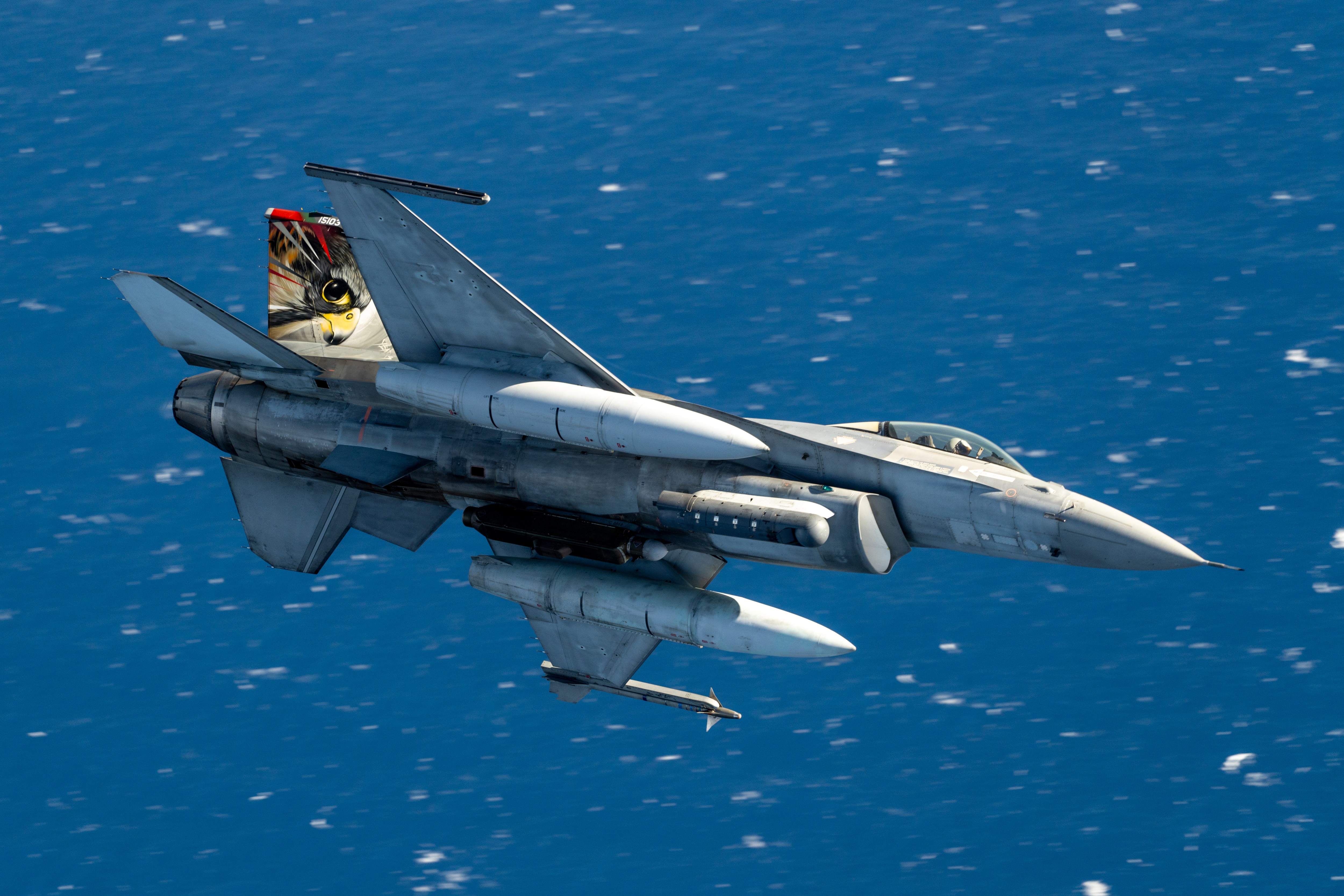 Portuguese Air Force F-16 flies over Greece during a training sortie