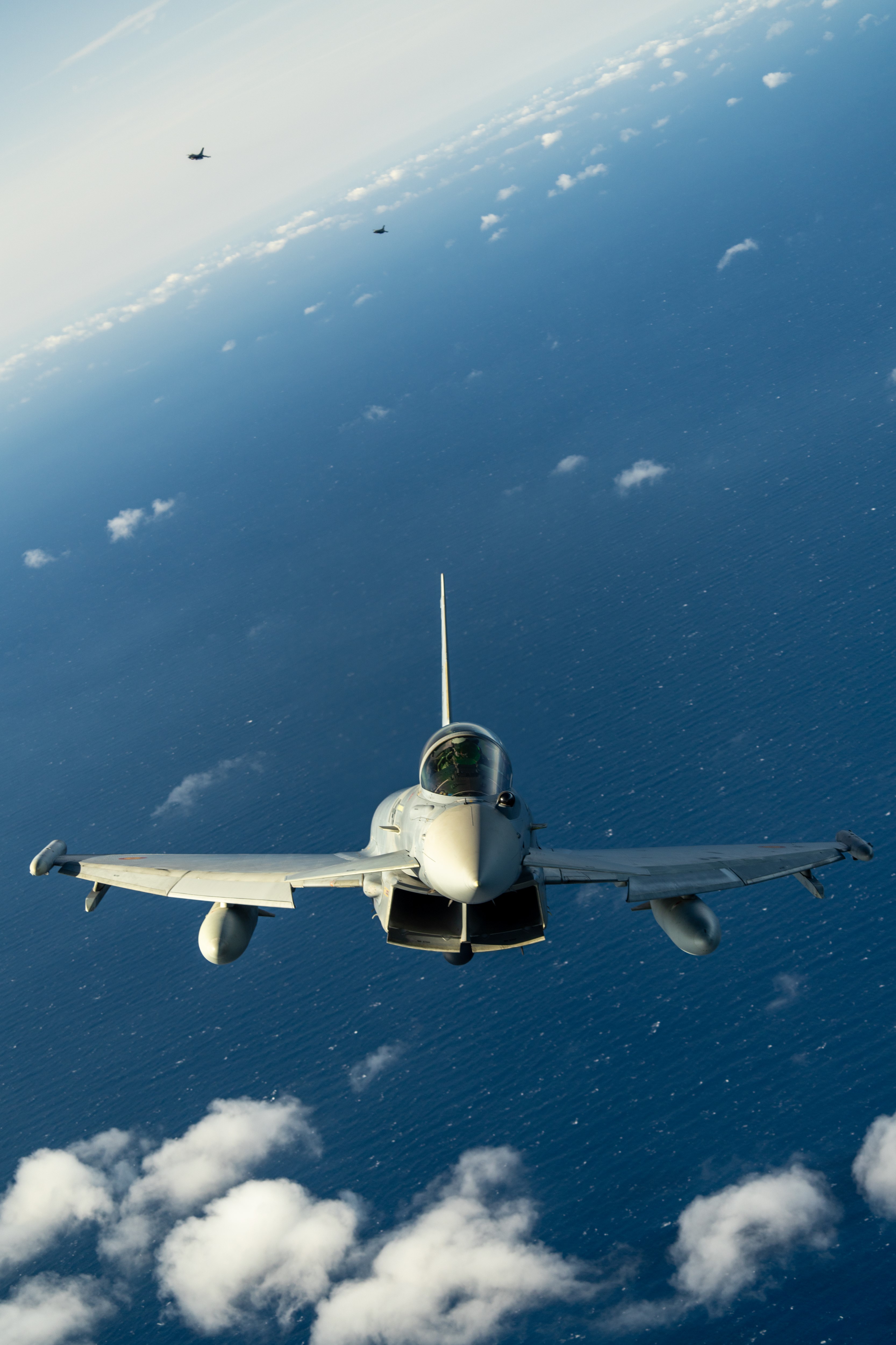 Spanish Air and Space Force Eurofighter flies over Greece during a training sortie