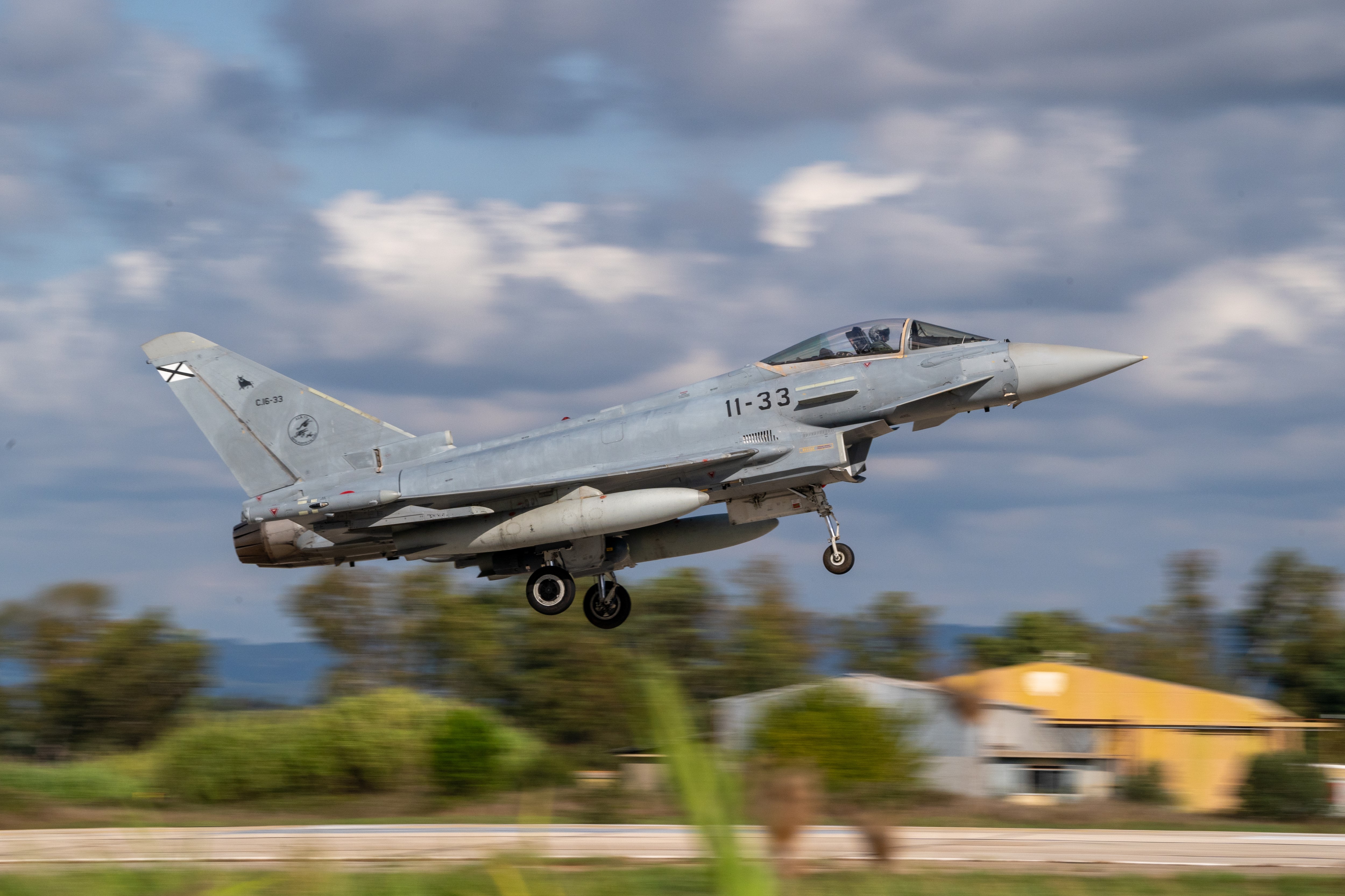 Spanish Air and Space Force Eurofighter lands at Andravida airbase