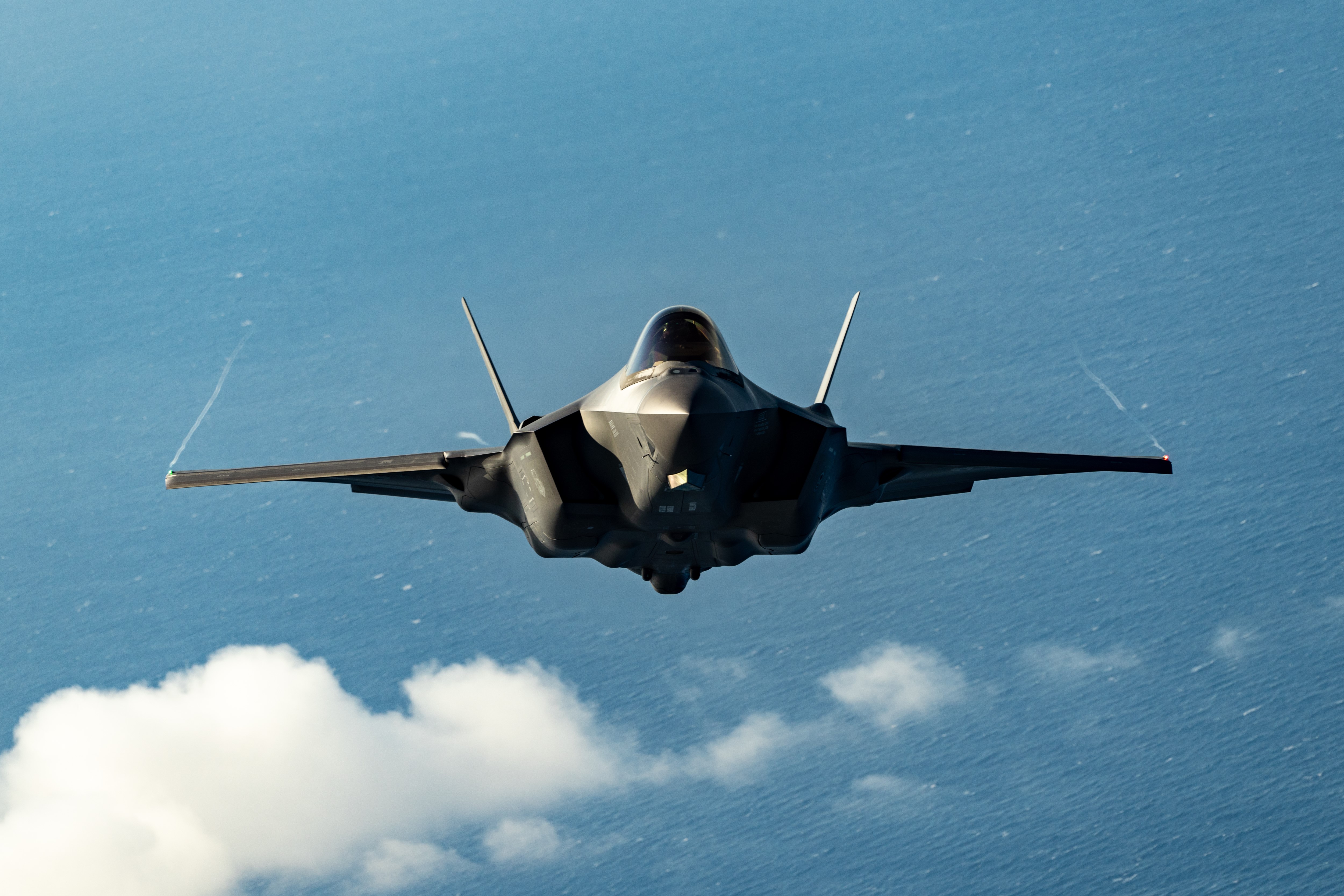 United States Air Force F-35 flies over Greece during a training sortie