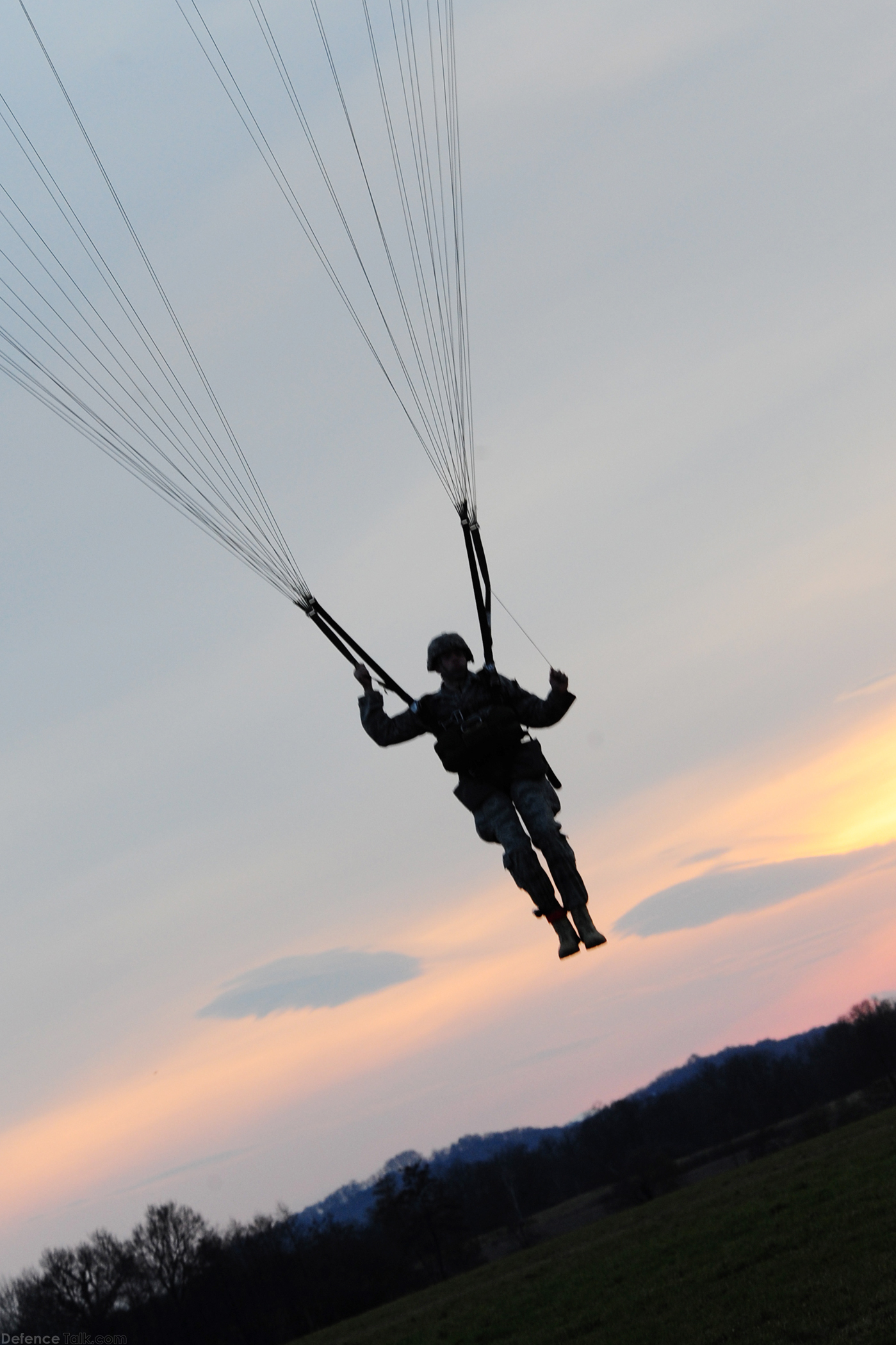 US military paratrooper during a multi nation jump