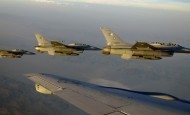 F-16s from the Pakistan Air Force fly near a KC-135 after refueling